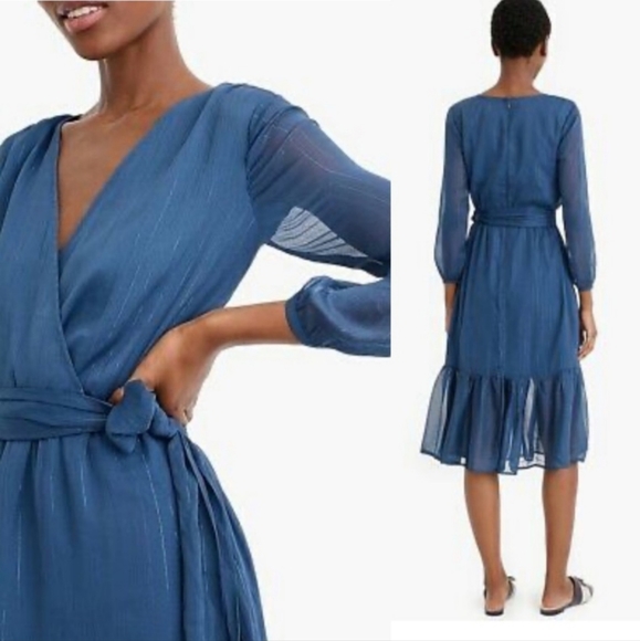 NWT Point Sur Faux-wrap Dress In Lurex Crinkle Chiffon - Picture 9 of 9